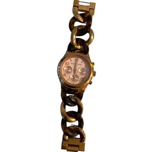 Michael Kors Tortoise Rose Gold Tone Chain Link Chronograph Watch
